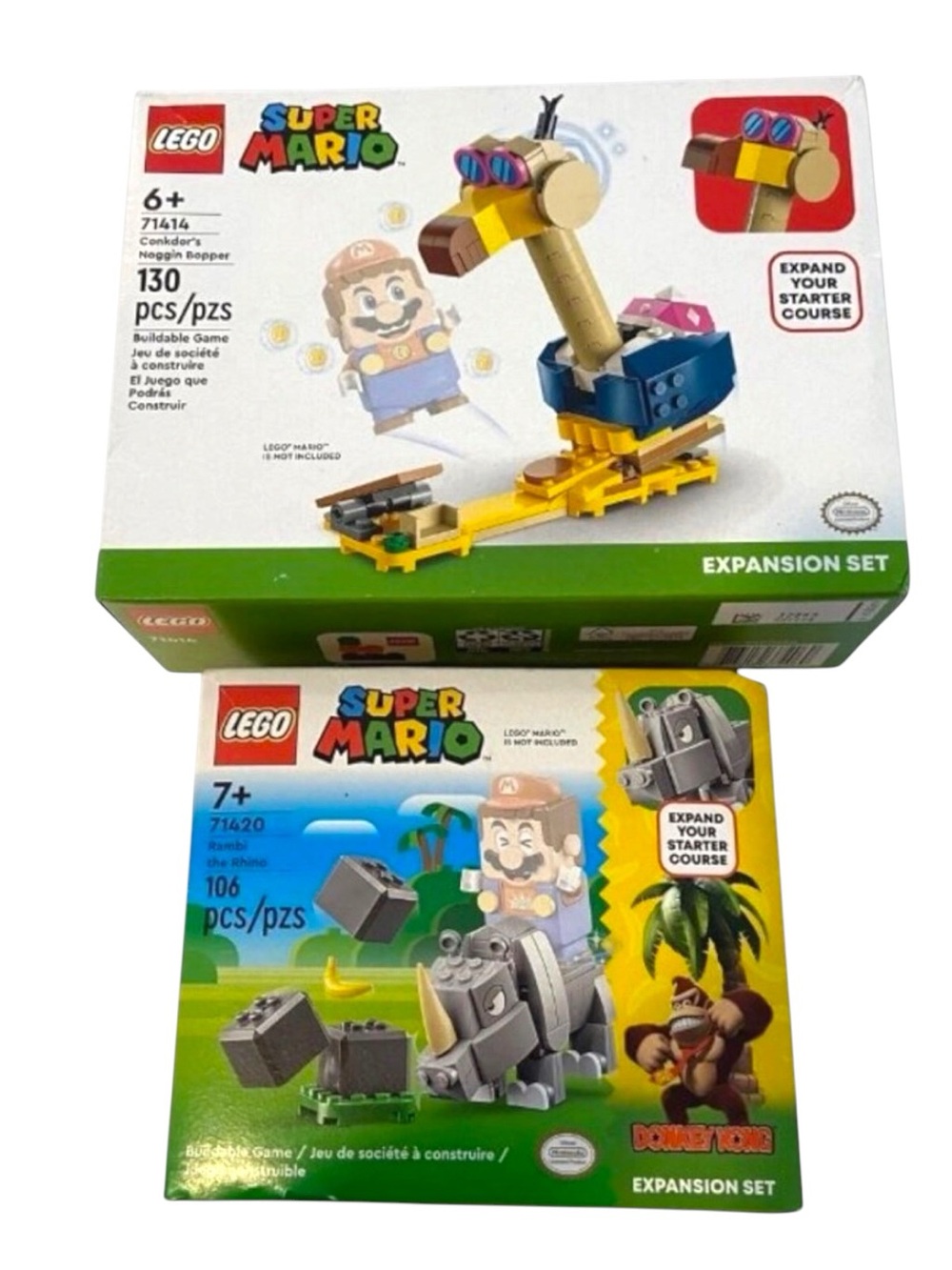 Lego Super Mario Expansion Sets - Conkdors Noggin Bopper 71414 & Rambi The Rhino